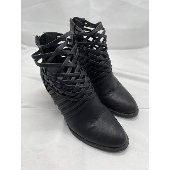 Big Buddha Woven Heeled Ankle Boot Sz 8  Blk Zip Up Back - Picture 1 of 9